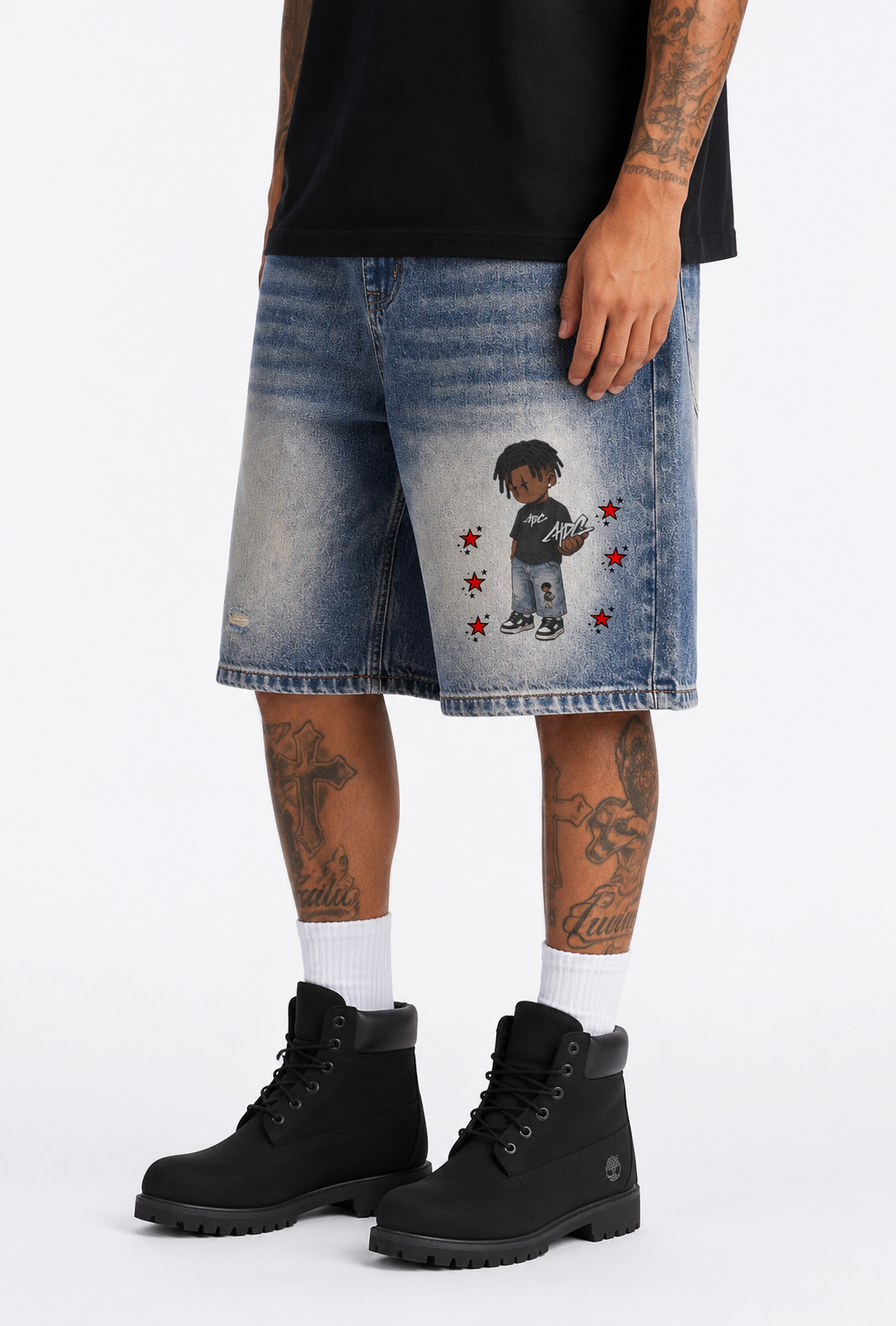 Faded Distressed Baggy Denim Shorts